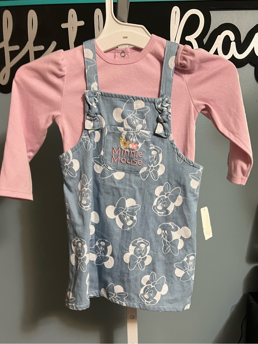 Disney Pink & Light Blue Minnie Mouse Long Sleeve  Pink Onesie and Dress NWOT